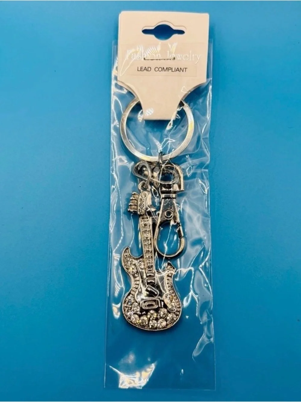Fashion Jewelry Silver Guitar‎ Crystal Keychain